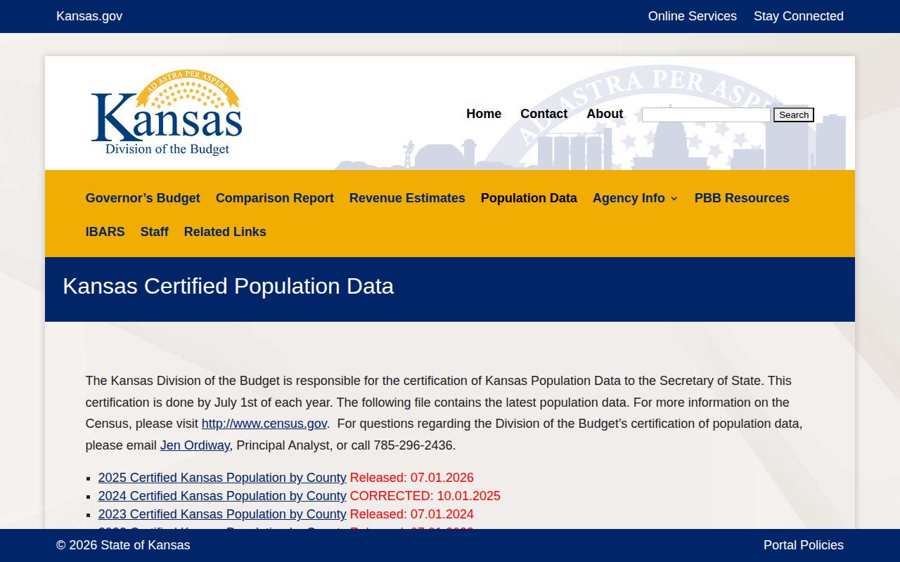 Official Kansas population source identifying Richfield in Morton County