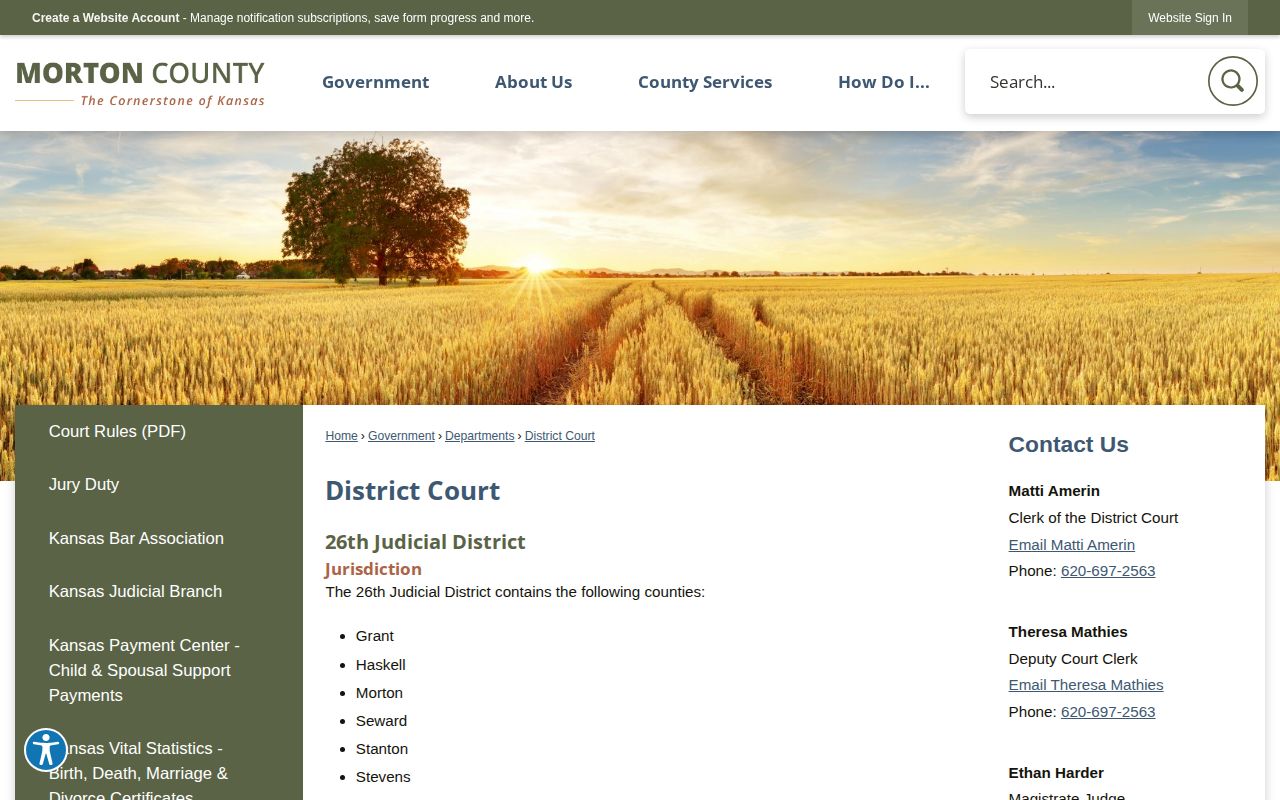 Morton County District Court official records webpage