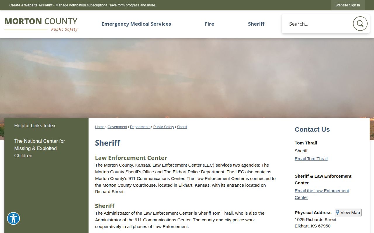 Morton County sheriff and Law Enforcement Center official webpage